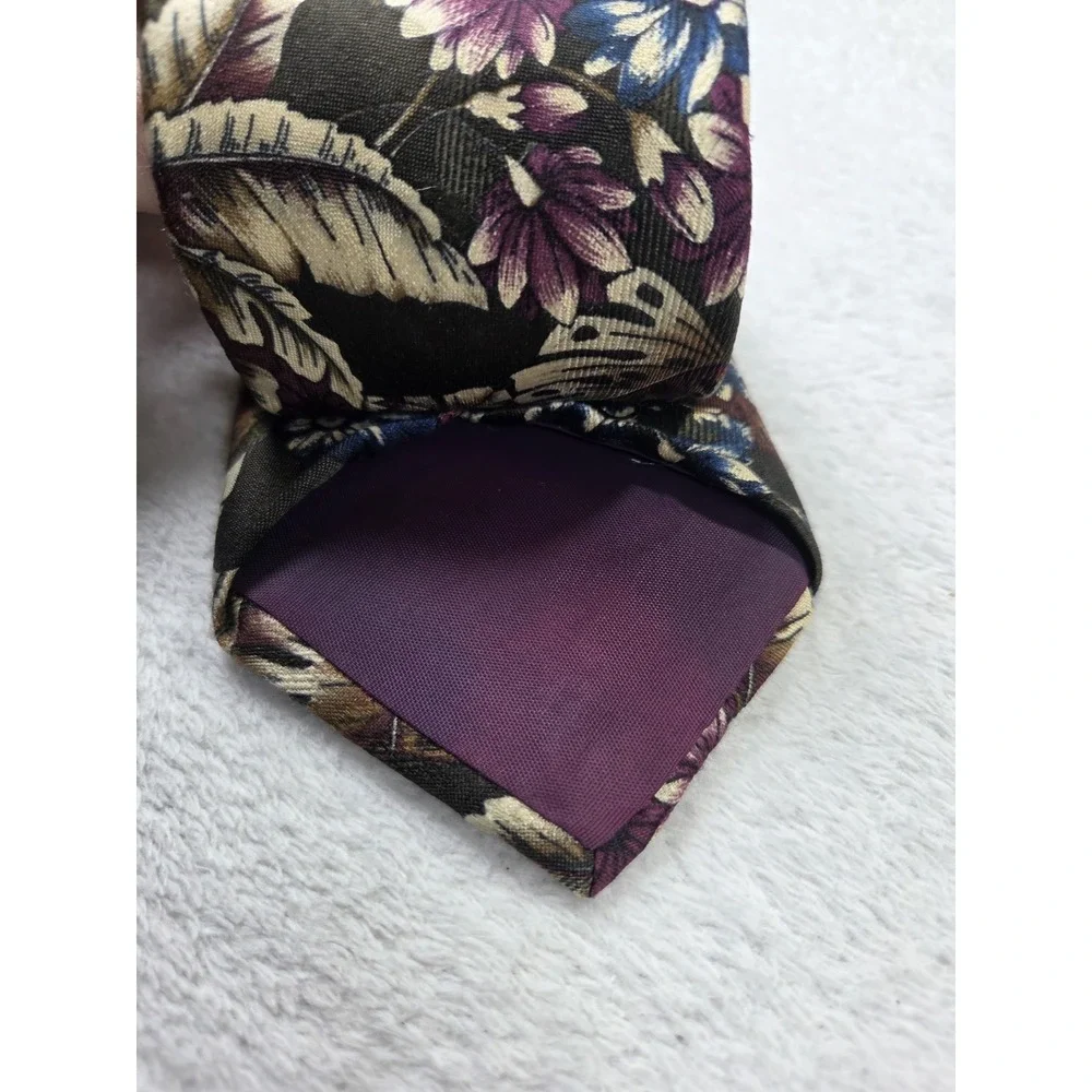 Vintage Mario Valentino Silk Tie Italy Floral Botanical Blue Burgundy Designer